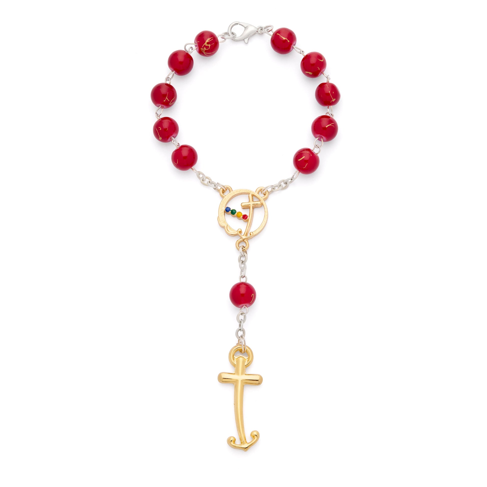 Mondo Cattolico Rosary 15 cm (5.91 in) / 16 cm (6.30 in) / 8 mm (0.31 in) Jubilee 2025 One Decade Rosary with Red Glass Beads