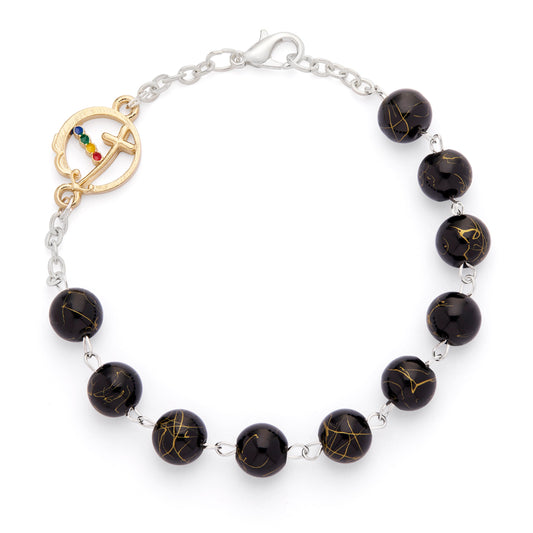 MONDO CATTOLICO ROMA Bracelet 18 - 20 cm (7.09 - 7.87 in) / 8 mm (0.31 in) Jubilee 2025 Rosary Bracelet with Black Glass Beads