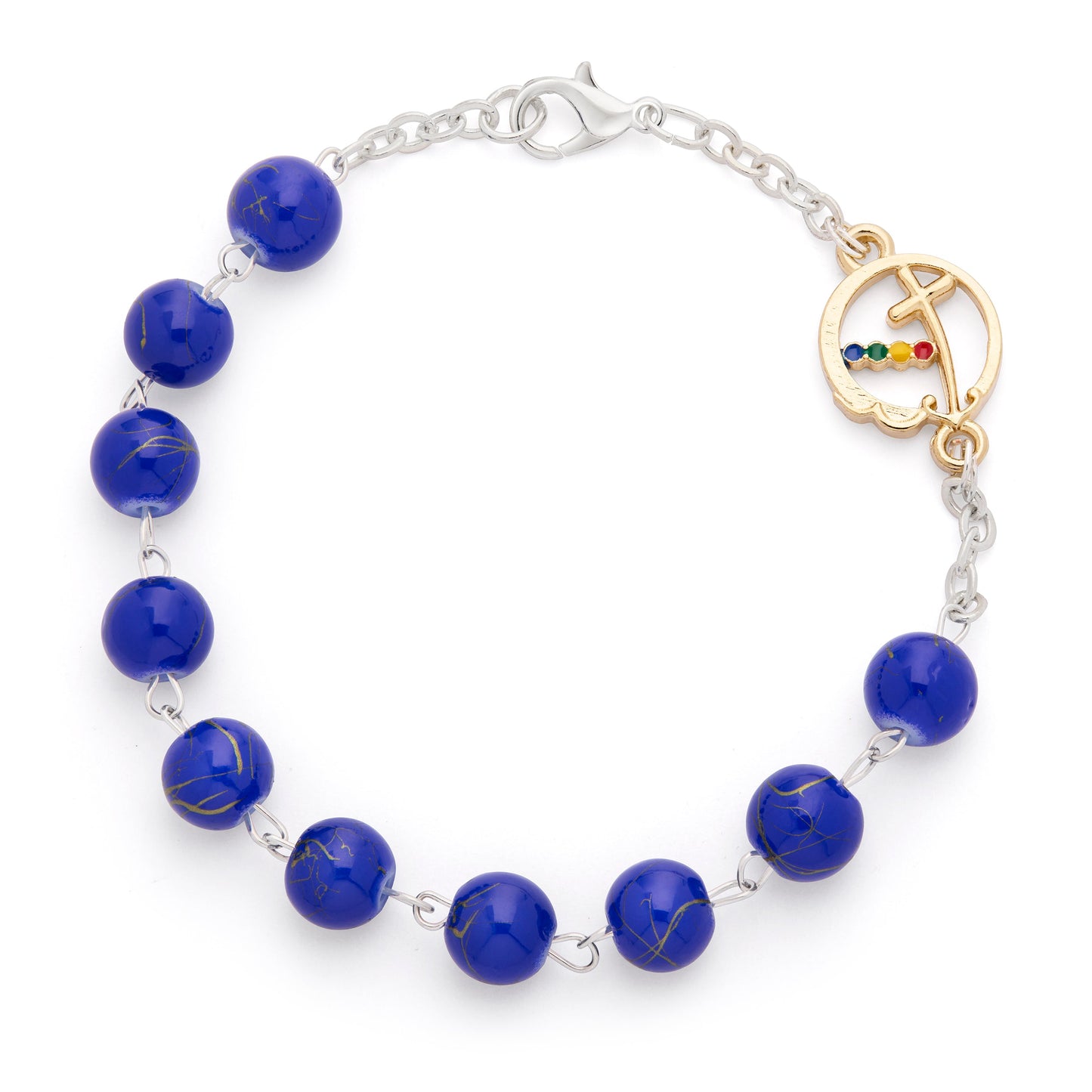 MONDO CATTOLICO ROMA Bracelet 18 - 20 cm (7.09 - 7.87 in) / 8 mm (0.31 in) Jubilee 2025 Rosary Bracelet with Blue Glass Beads