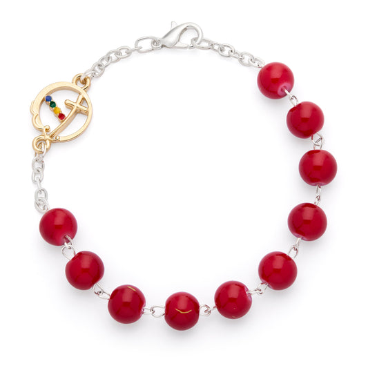 MONDO CATTOLICO ROMA Bracelet 18 - 20 cm (7.09 - 7.87 in) / 8 mm (0.31 in) Jubilee 2025 Rosary Bracelet with Red Glass Beads