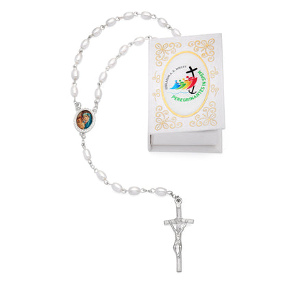 MONDO CATTOLICO ROMA Rosary Box 4x5.50 cm (1.57x2.17 in) / 7 mm (0.28 in) / 53 cm (20.87 in) Jubilee 2025 White Rosary Case with Synthetic Pearl Rosary