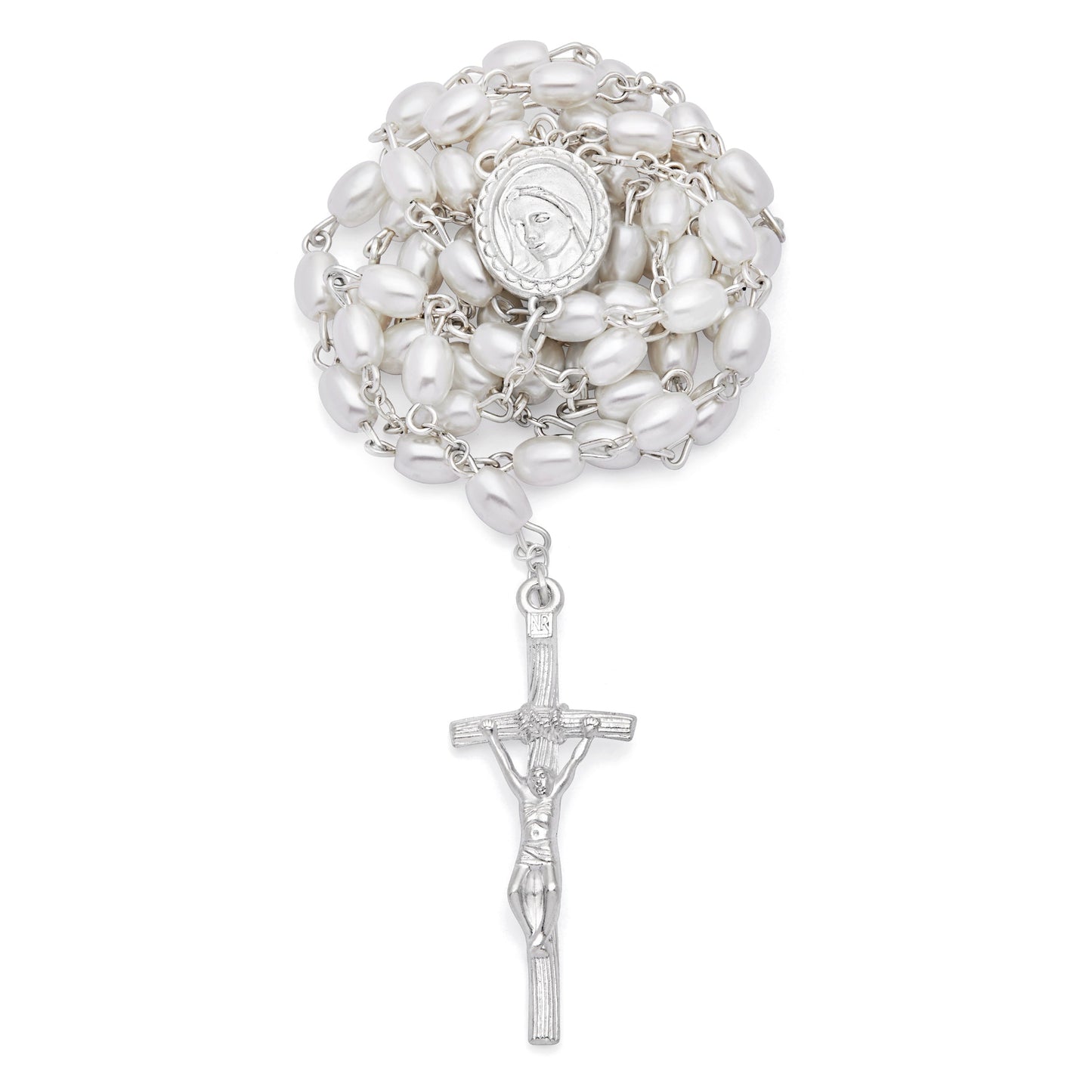 MONDO CATTOLICO ROMA Rosary Box 4x5.50 cm (1.57x2.17 in) / 7 mm (0.28 in) / 53 cm (20.87 in) Jubilee 2025 White Rosary Case with Synthetic Pearl Rosary