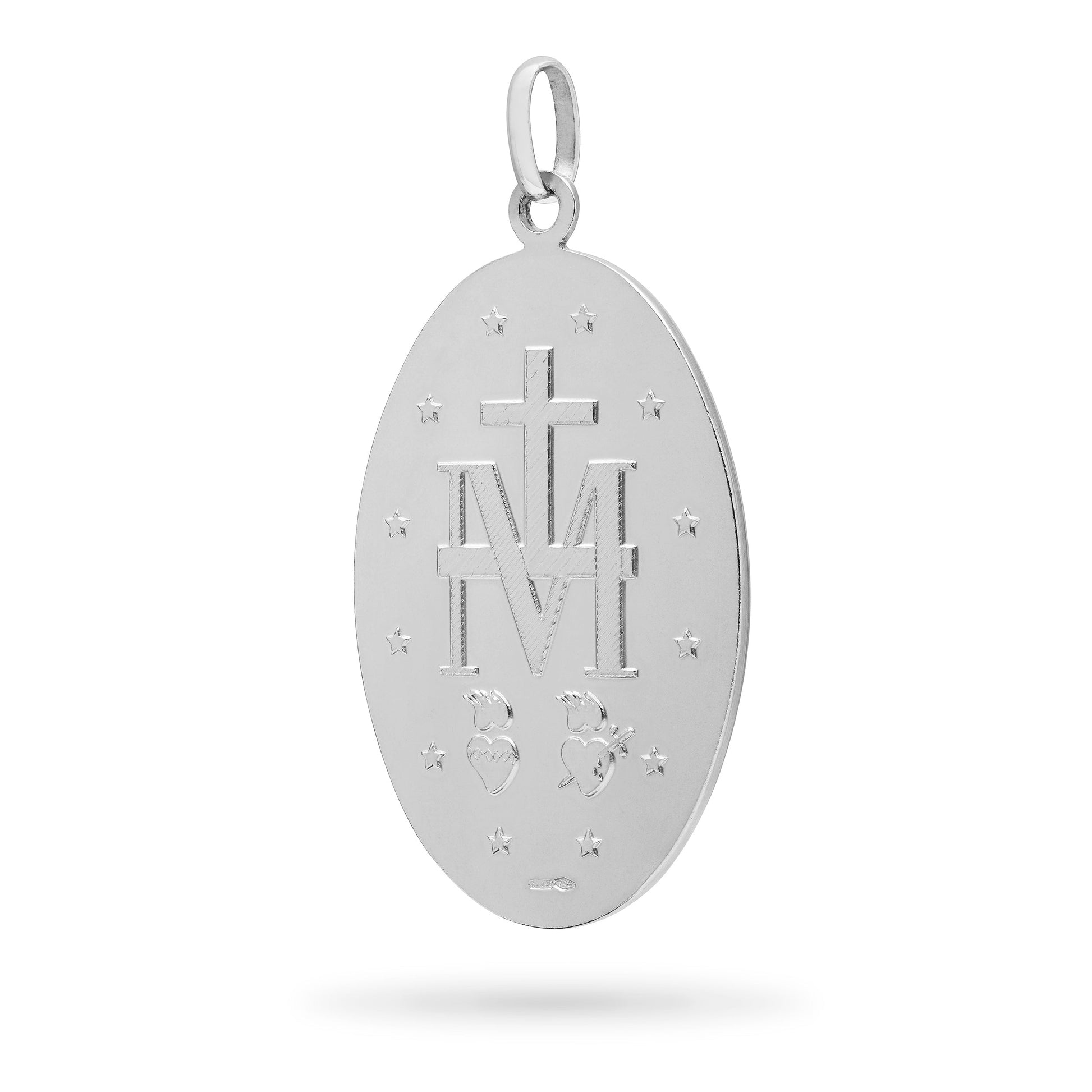 Mondo Cattolico Medal Large White Gold Oval Miraculous Medal