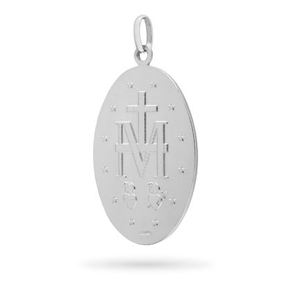 Mondo Cattolico Medal Large White Gold Oval Miraculous Medal