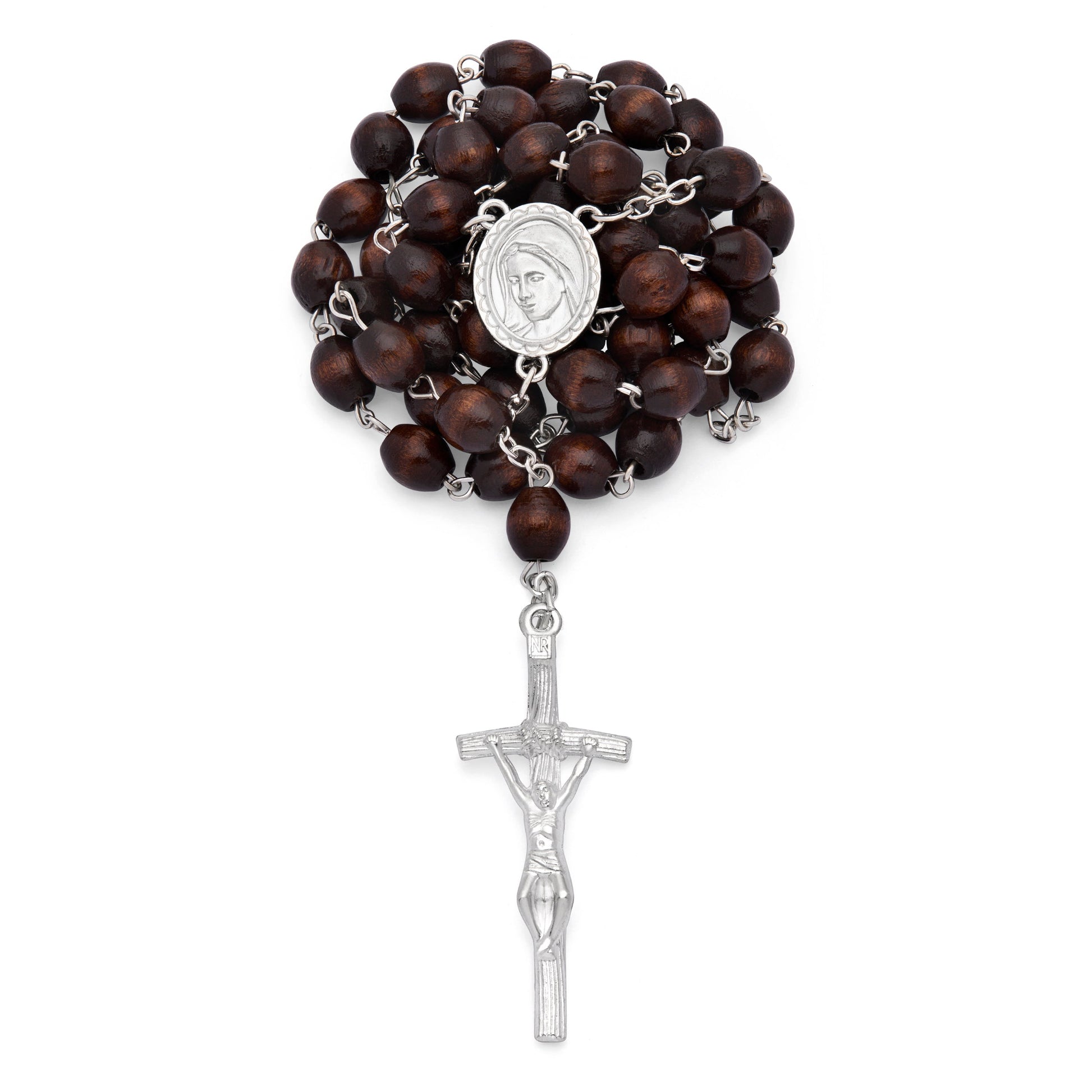 MONDO CATTOLICO ROMA Rosary Box 4x5.50 cm (1.57x2.17 in) / 7 mm (0.28 in) / 53 cm (20.90 in) Madonnina of Ferruzzi Brown Rosary Case with Wood Rosary