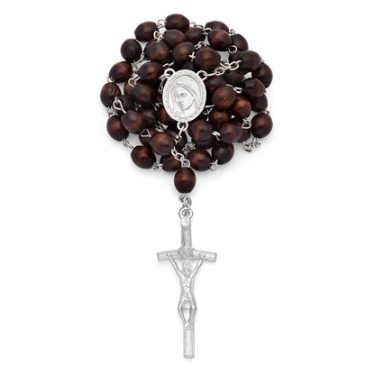 MONDO CATTOLICO ROMA Rosary Box 4x5.50 cm (1.57x2.17 in) / 7 mm (0.28 in) / 53 cm (20.90 in) Madonnina of Ferruzzi Brown Rosary Case with Wood Rosary