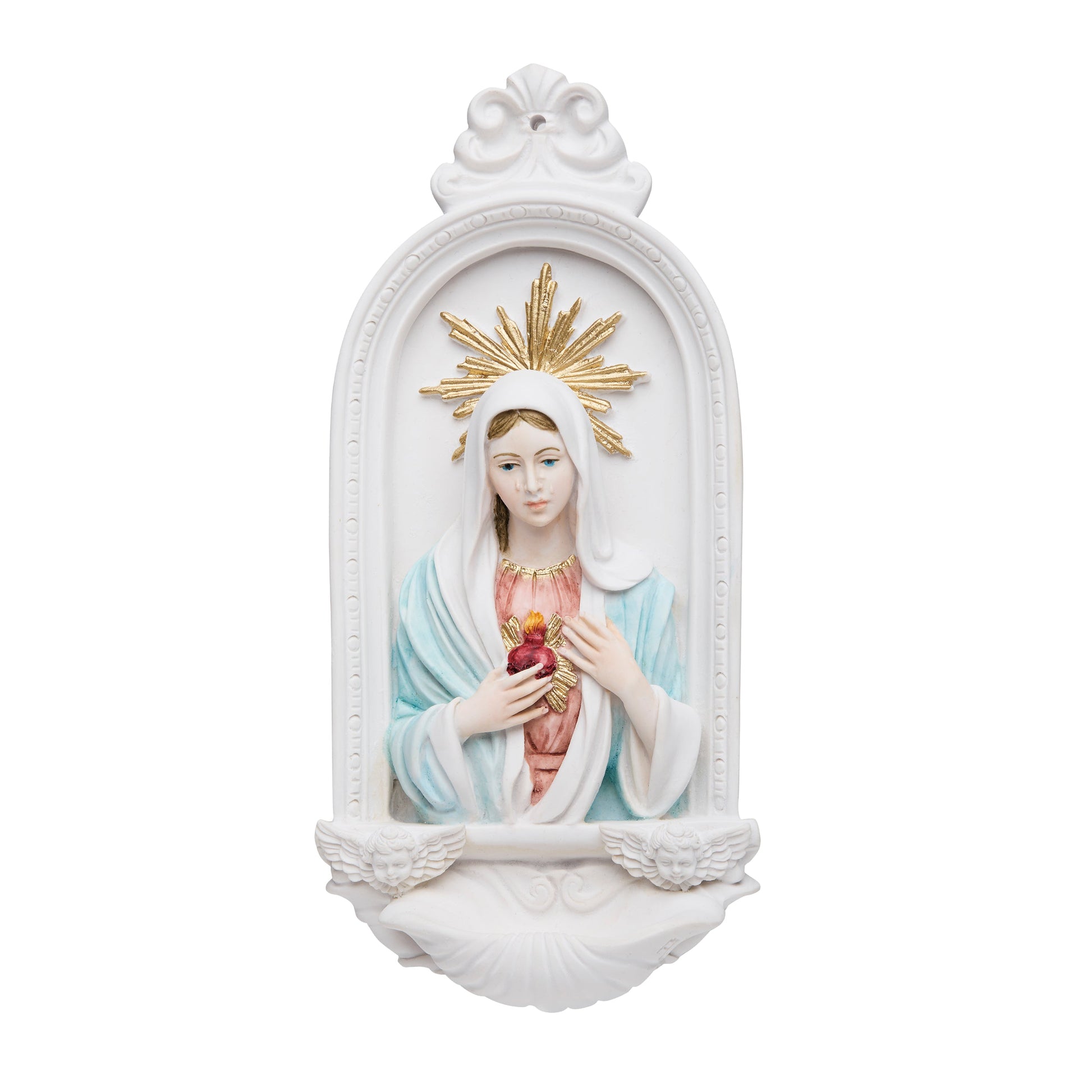 MONDO CATTOLICO ROMA Holy Water Font 23 cm (9.06 in) / 10 cm (3.94 in) Marble Dust Holy Water Font of Our Lady of Tears