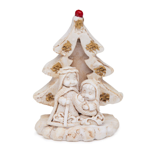 MONDO CATTOLICO ROMA Nativity 8 cm (3.15 in) Marble Dust Nativity Scene with Christmas Tree