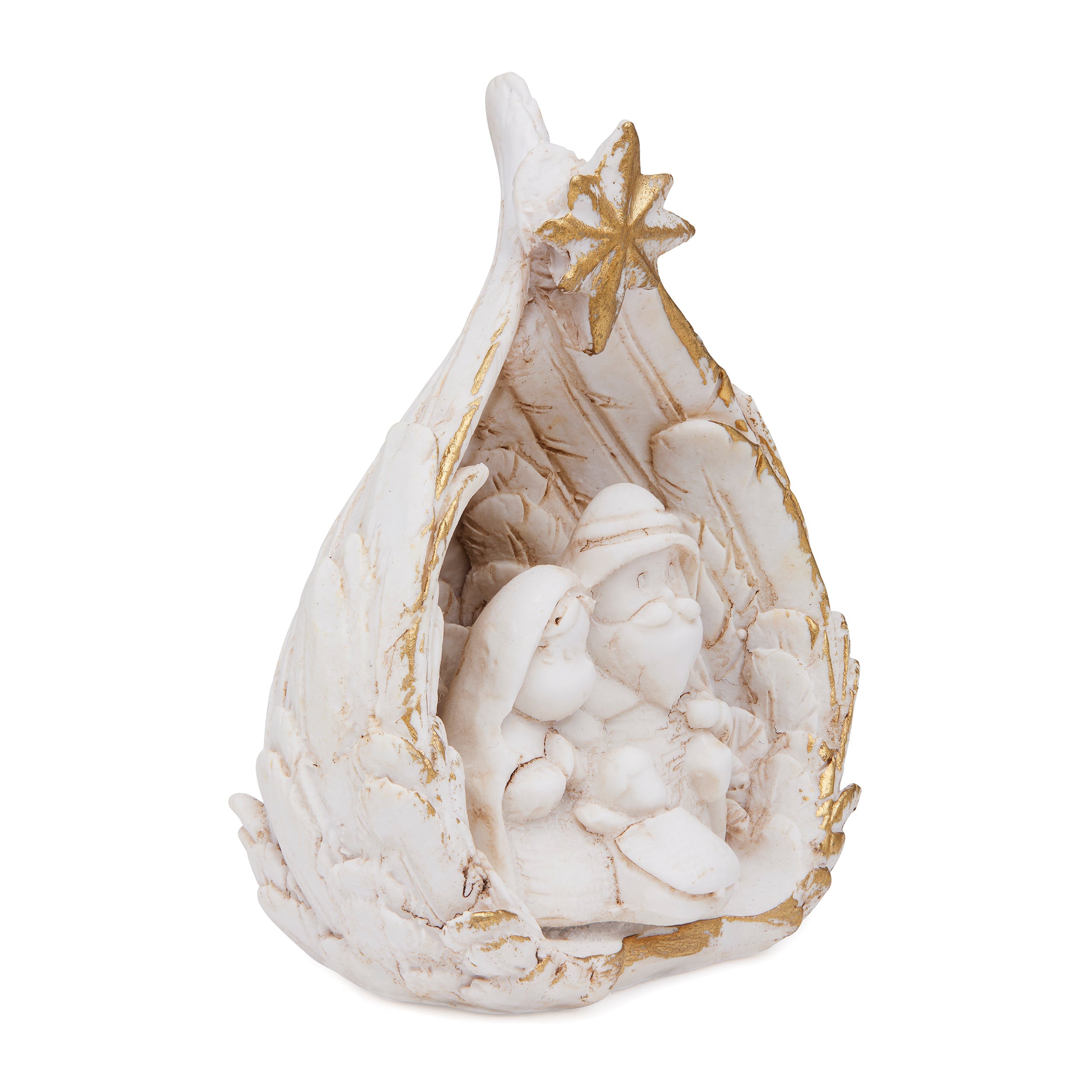 Marble Dust Nativity Scene with Wing-shaped Stable | MONDO CATTOLICO