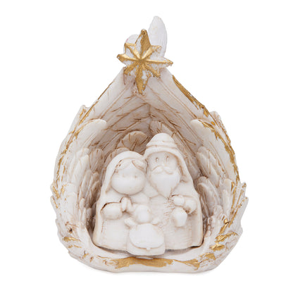 MONDO CATTOLICO ROMA Nativity 8 cm (3.15 in) Marble Dust Nativity Scene with Wing-shaped Stable