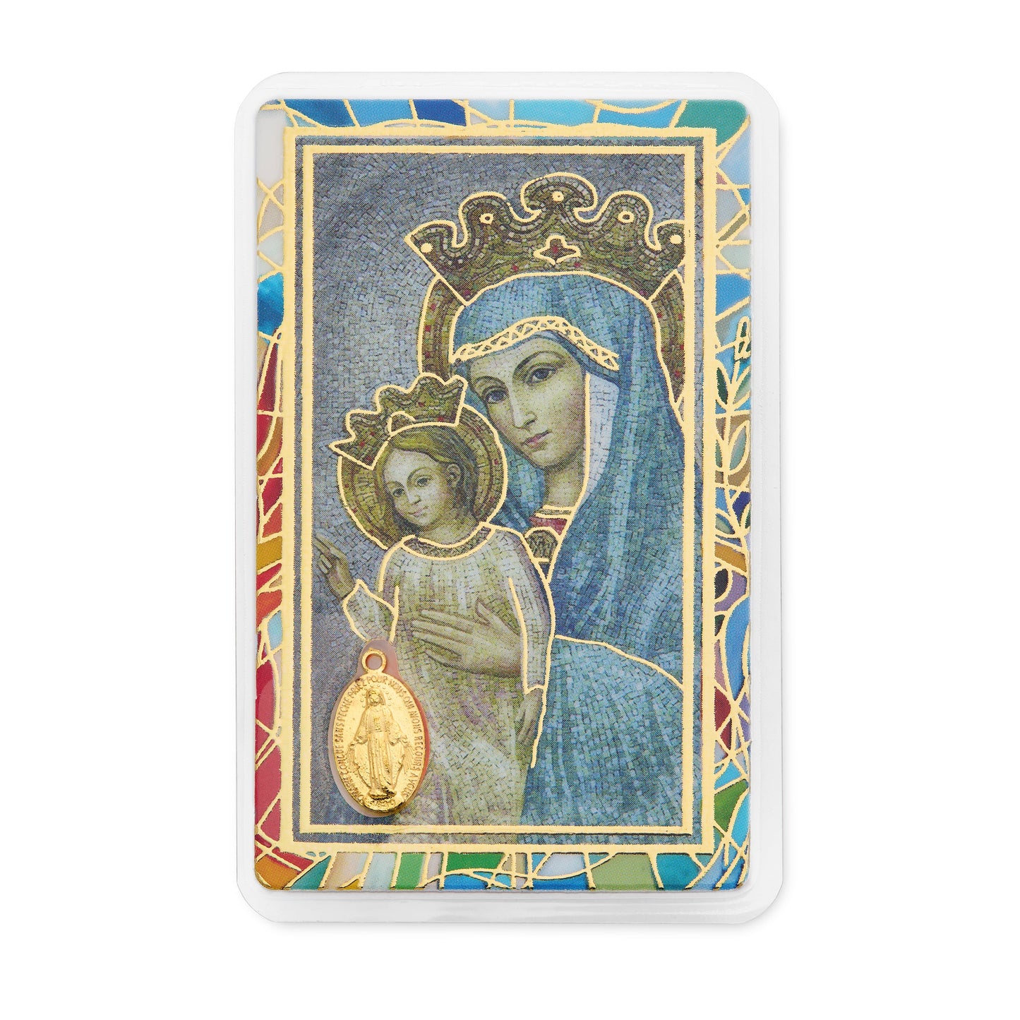 MONDO CATTOLICO ROMA Mater Ecclesiae Plastified Prayer Card and Miraculous Virgin Medal