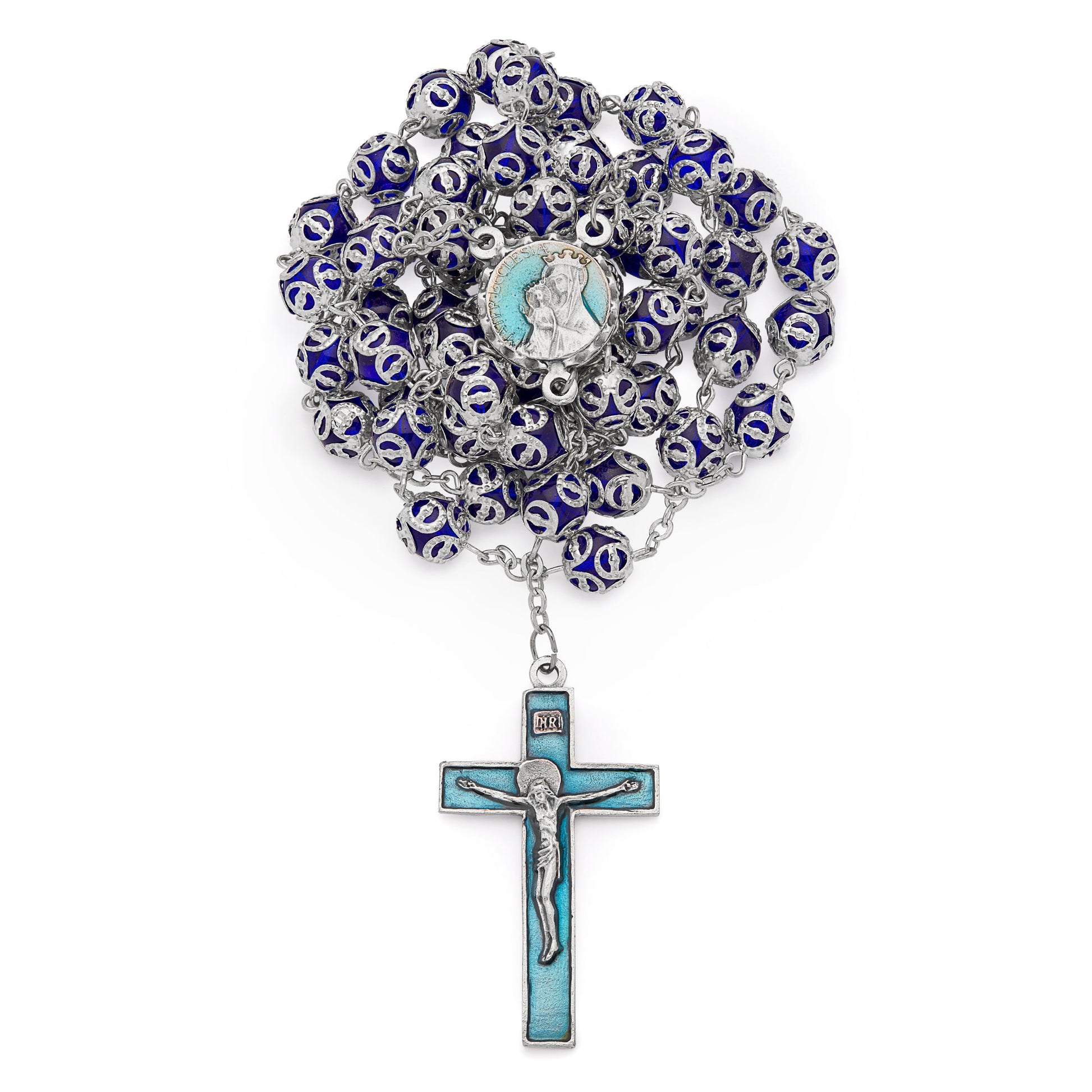 MONDO CATTOLICO ROMA Prayer Beads Mater Ecclesiae Rosary in Blue Capped Beads