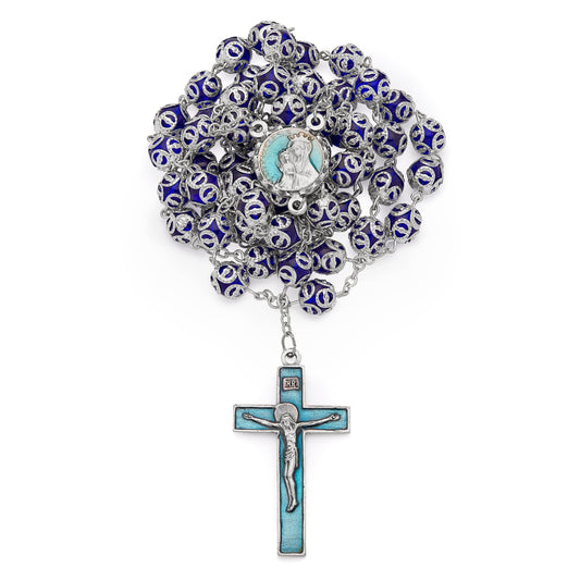 MONDO CATTOLICO ROMA Prayer Beads Mater Ecclesiae Rosary in Blue Capped Beads