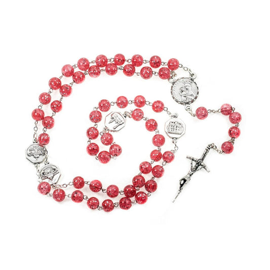 MONDO CATTOLICO Prayer Beads 52 cm (20.47 in) / 8 mm (0.6 in) Mater Ecclesiae Rosary in Red Glass