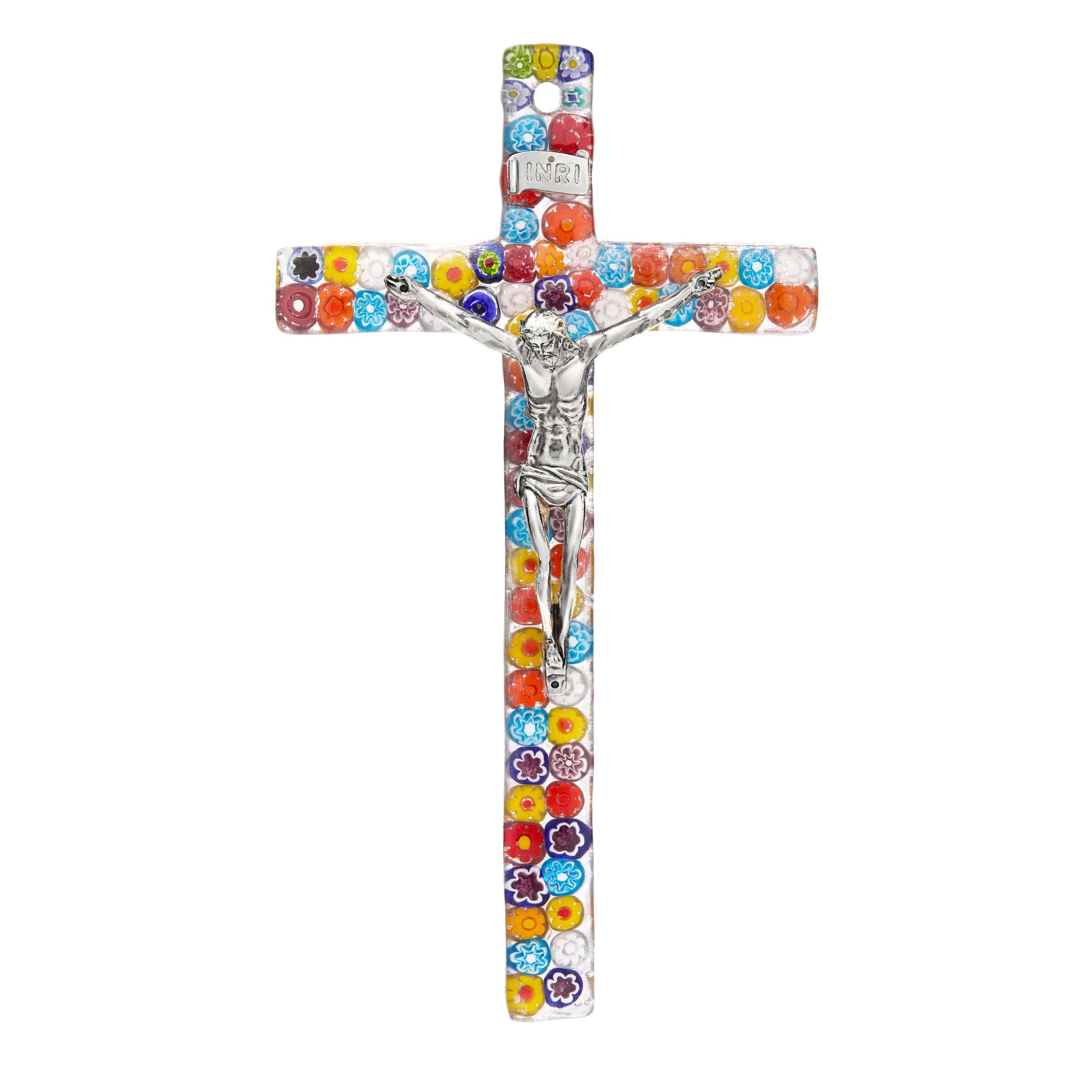 MONDO CATTOLICO ROMA Cross 21 cm (8.27 in) Millefiori Murano Glass Crucifix