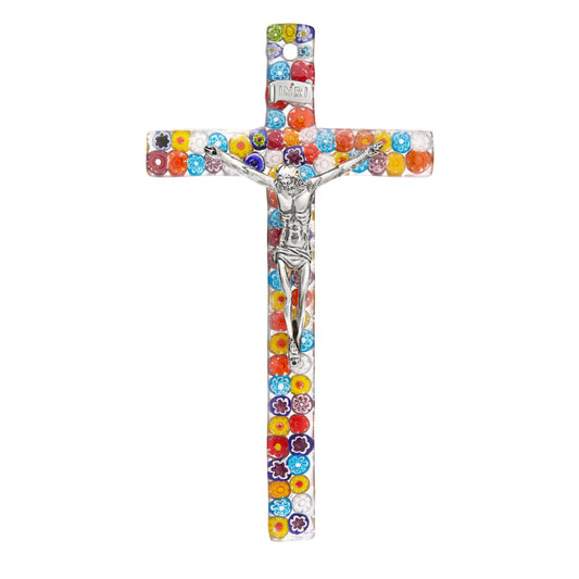 MONDO CATTOLICO ROMA Cross 21 cm (8.27 in) Millefiori Murano Glass Crucifix