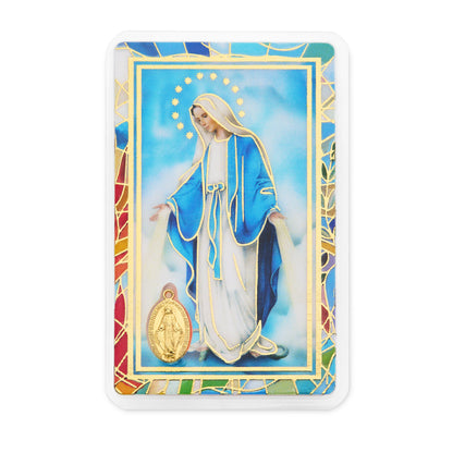 MONDO CATTOLICO ROMA Miraculous Virgin Plastified Prayer Card "May the Holy Virgin Illuminate Your Life"