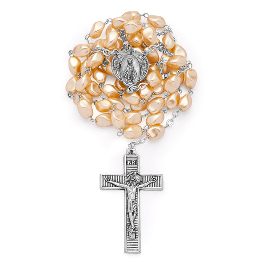 MONDO CATTOLICO ROMA Prayer Beads Miraculous Virgin Rosary in Pearl