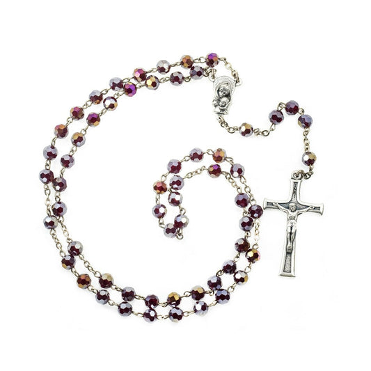 MONDO CATTOLICO Prayer Beads 45 cm (17.7 in) / 6 mm (0.23 in) Mother Mary and The Infant Jesus Rosary in Crystal