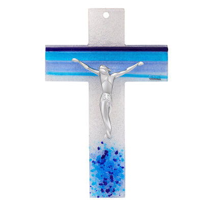 MONDO CATTOLICO ROMA Crucifix 21 cm (8.27 in) Murano Glass Crucifix with Blue Details Modern Style