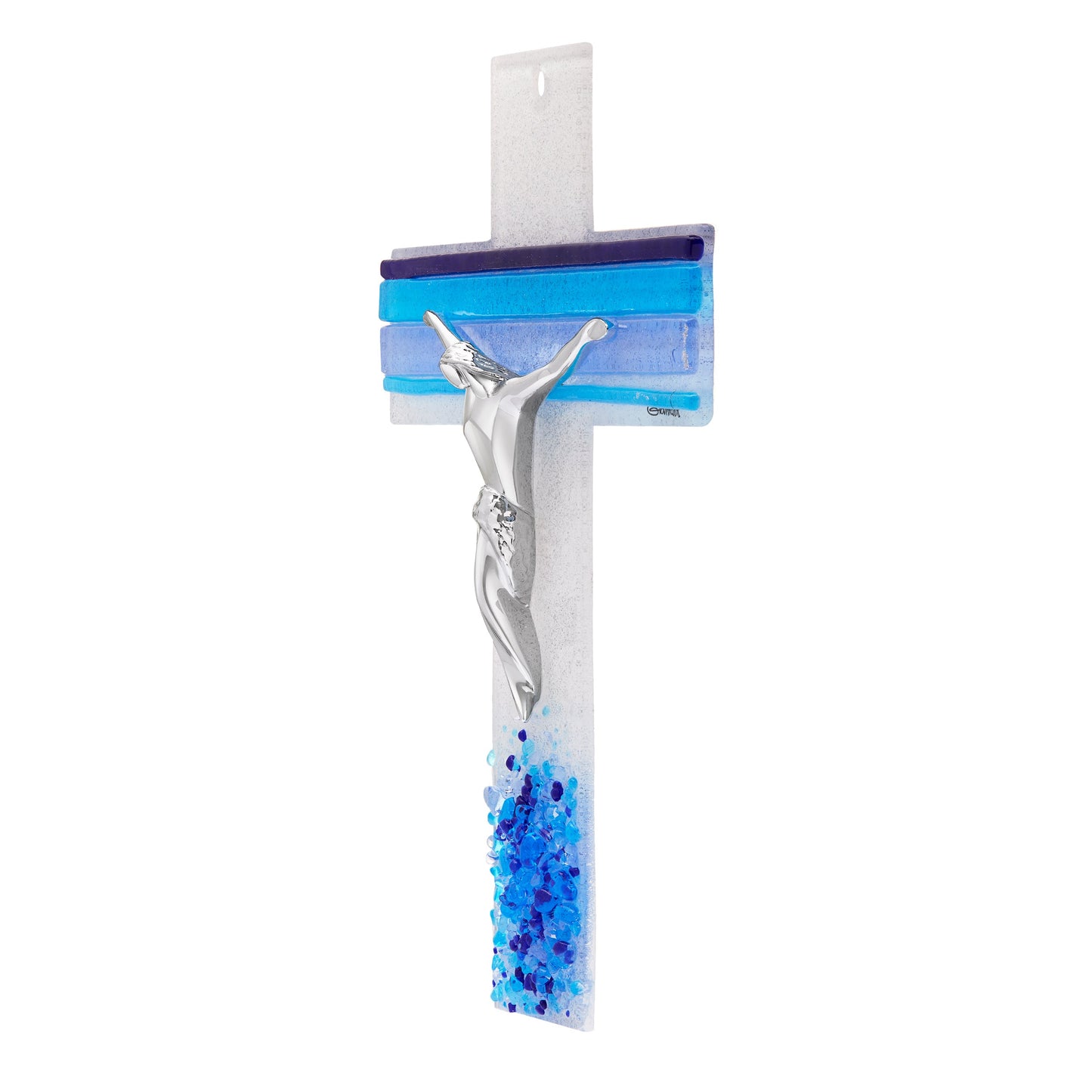 MONDO CATTOLICO ROMA Crucifix 21 cm (8.27 in) Murano Glass Crucifix with Blue Details Modern Style