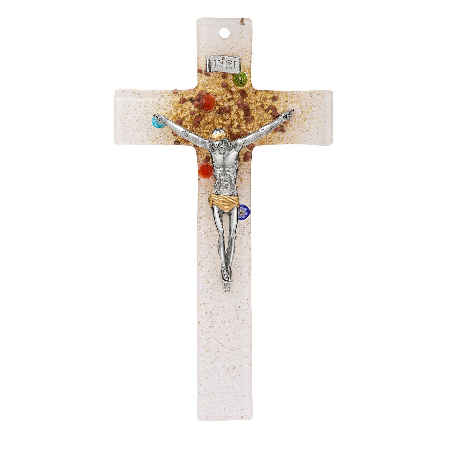 MONDO CATTOLICO ROMA Crucifix 21 cm (8.27 in) Murano Glass Crucifix with Central Colorful Details