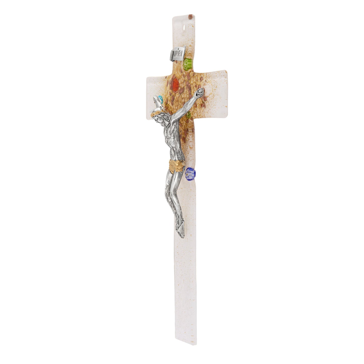 MONDO CATTOLICO ROMA Crucifix 21 cm (8.27 in) Murano Glass Crucifix with Central Colorful Details