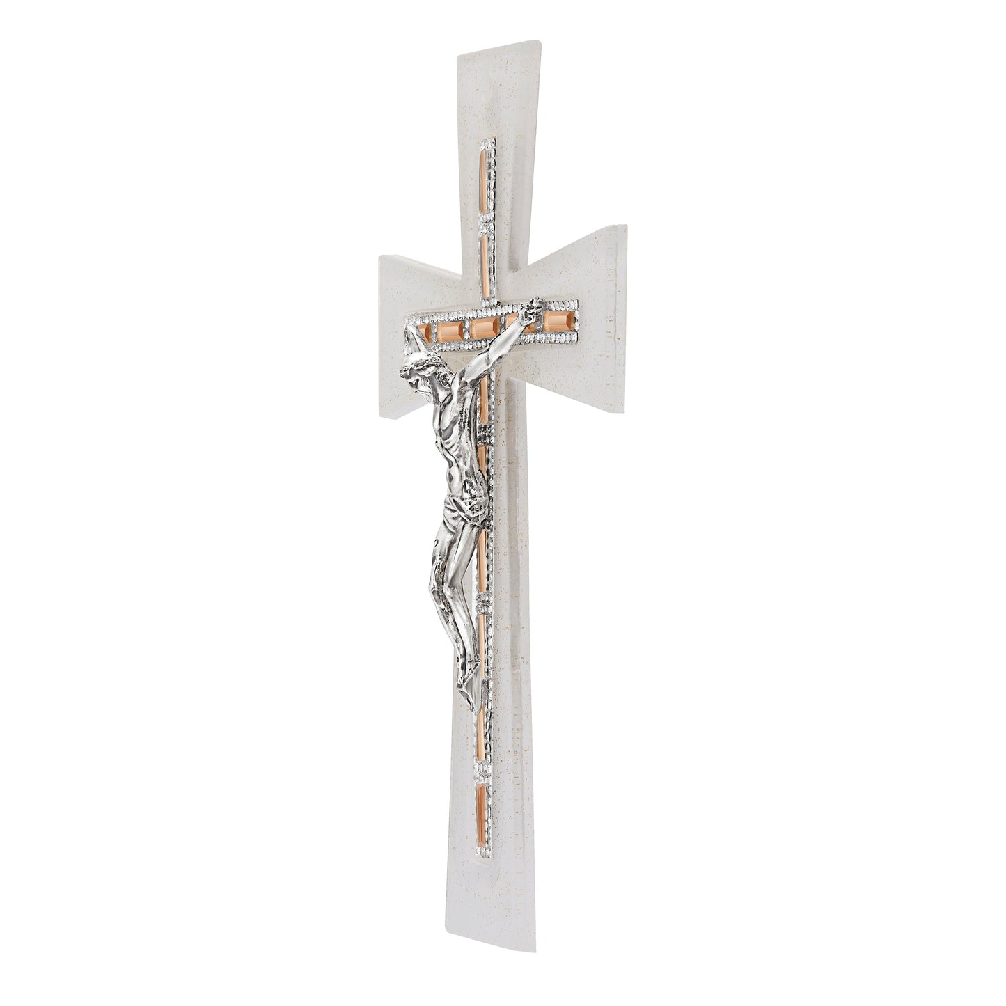 MONDO CATTOLICO ROMA Cross 21 cm (8.27 in) Murano Glass Crucifix with White and Brown Rhinestones