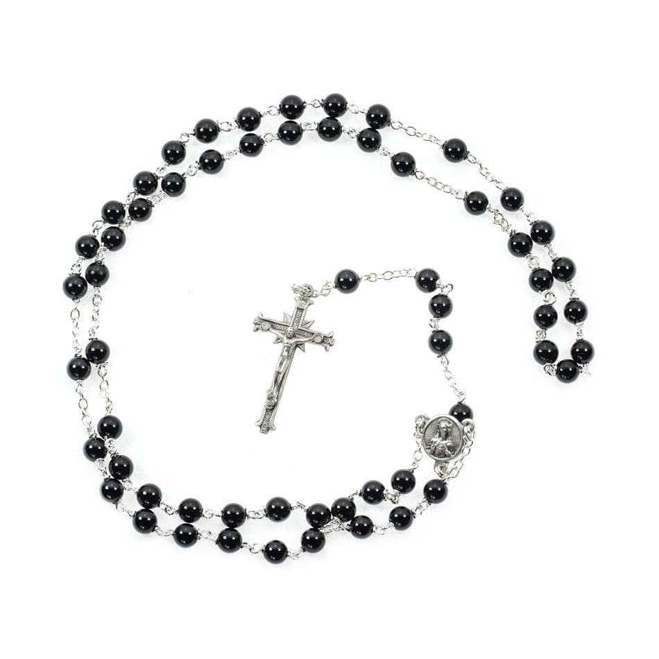 Natural Onyx and Sterling Silver Rosary | MONDO CATTOLICO