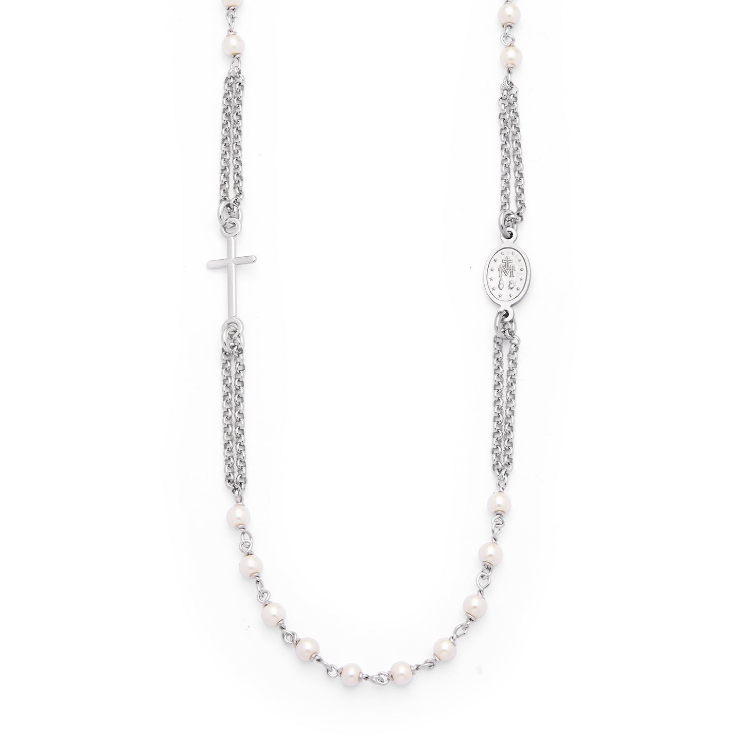 MONDO CATTOLICO ROMA Prayer Beads NECKLACE ROSARY WITH SYNTHETIC PEARL