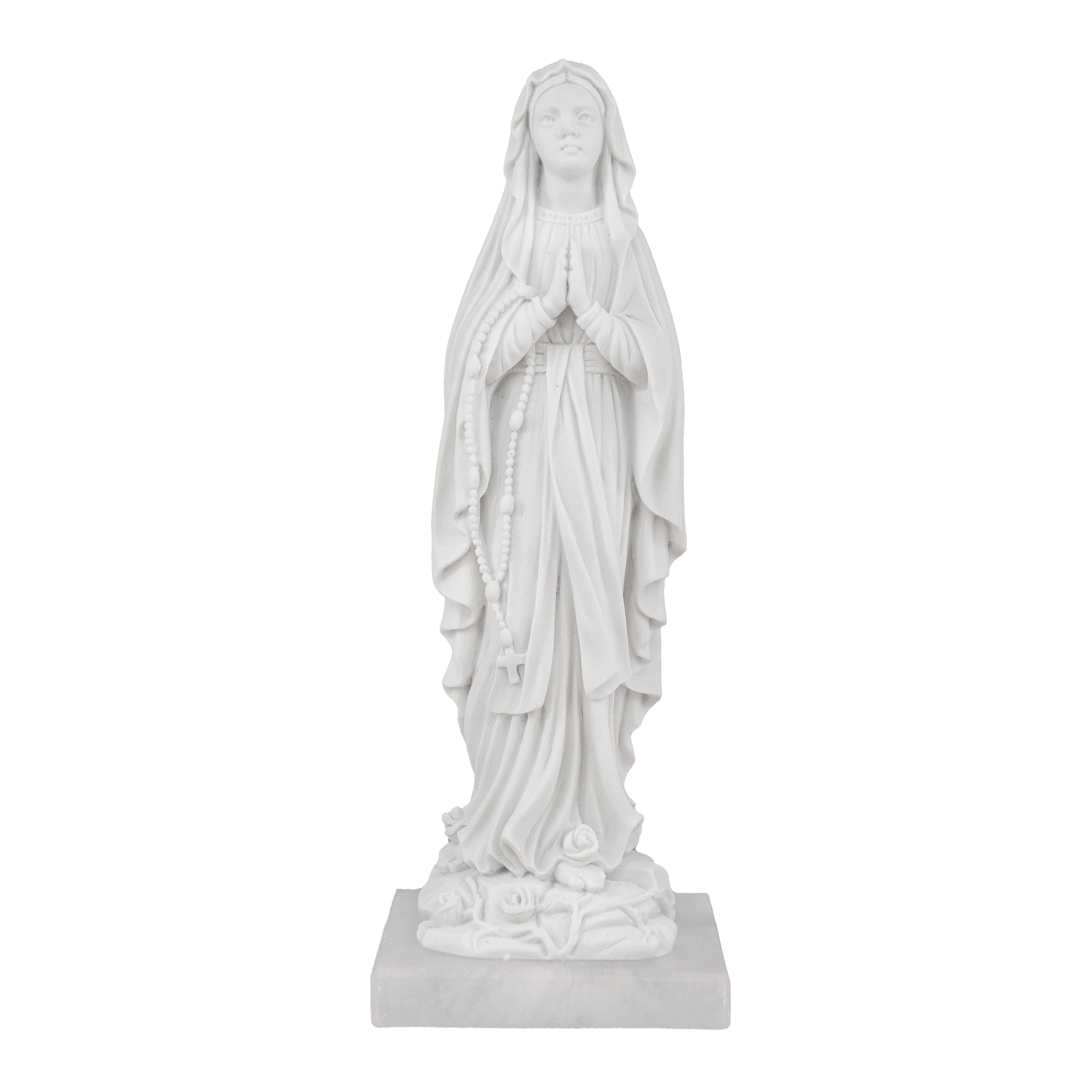 Statue of Our Lady lourdes cm 30 (11,81 inches) with bright offers halo, in resin marble decorated by hand of Italian artisan production