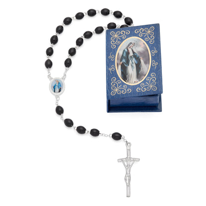 MONDO CATTOLICO ROMA Rosary Box 4x5.50 cm (1.57x2.17 in) / 7 mm (0.28 in) / 53 cm (20.87 in) Our Lady of the Miraculous Medal Blue Rosary Case with Wood Rosary