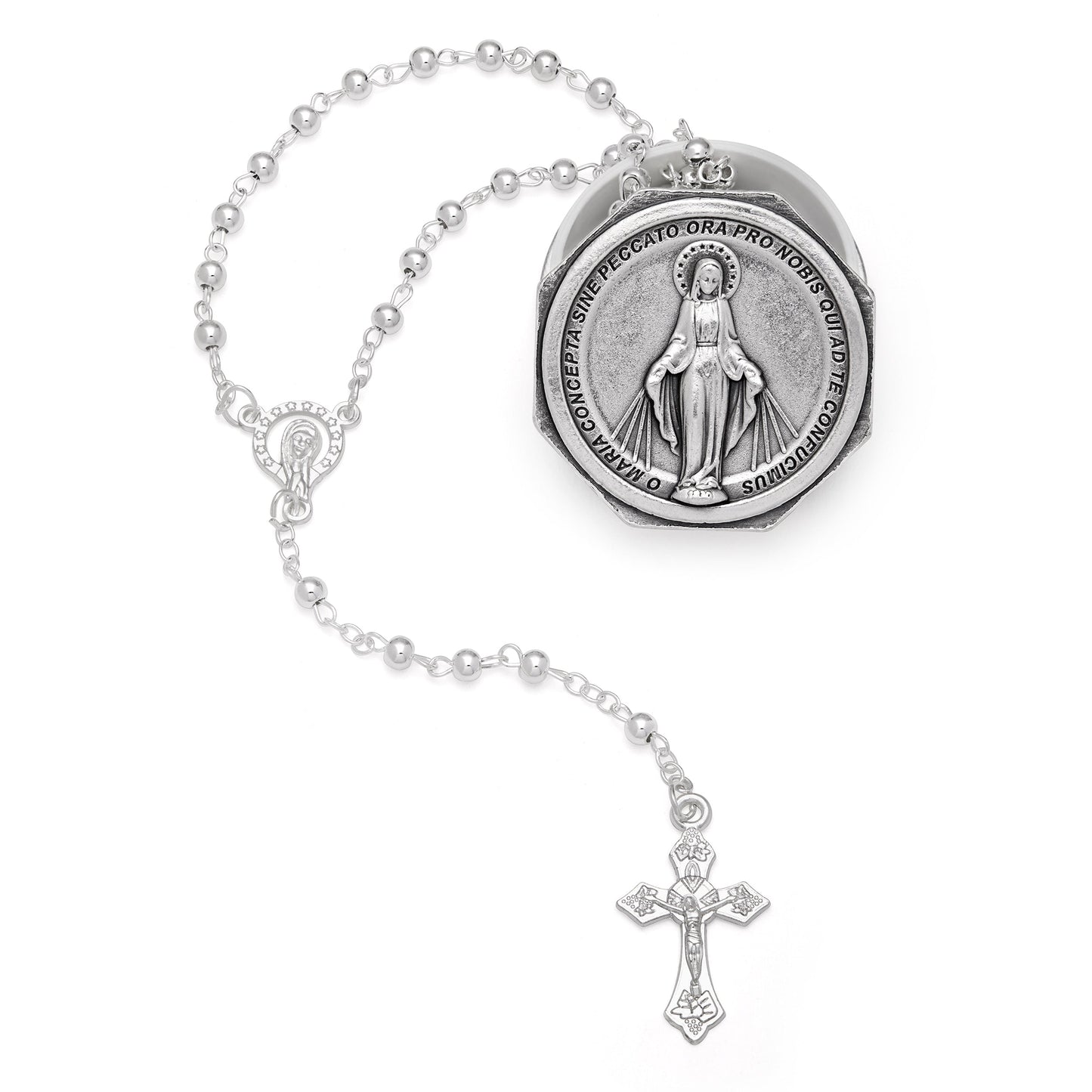 MONDO CATTOLICO ROMA Rosary Box 4 cm (1.57 in) / 4 mm (0.16 in) / 40 cm (15.75 in) Our Lady of the Miraculous Medal Octagonal Rosary Case with Rosary