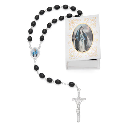 MONDO CATTOLICO ROMA Rosary Box 4x5.50 cm (1.57x2.17 in) / 7 mm (0.28 in) / 53 cm (20.87 in) Our Lady of the Miraculous Medal White Rosary Case with Wood Rosary