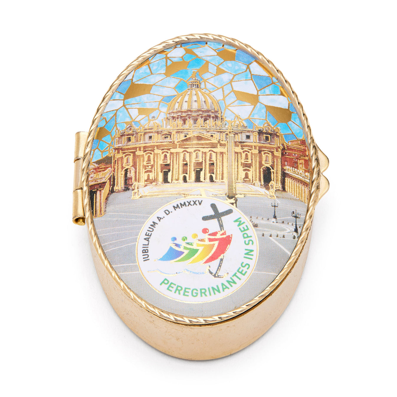 Oval Pill Box in Goldtone Metal of St. Peter's Basilica with Jubilee