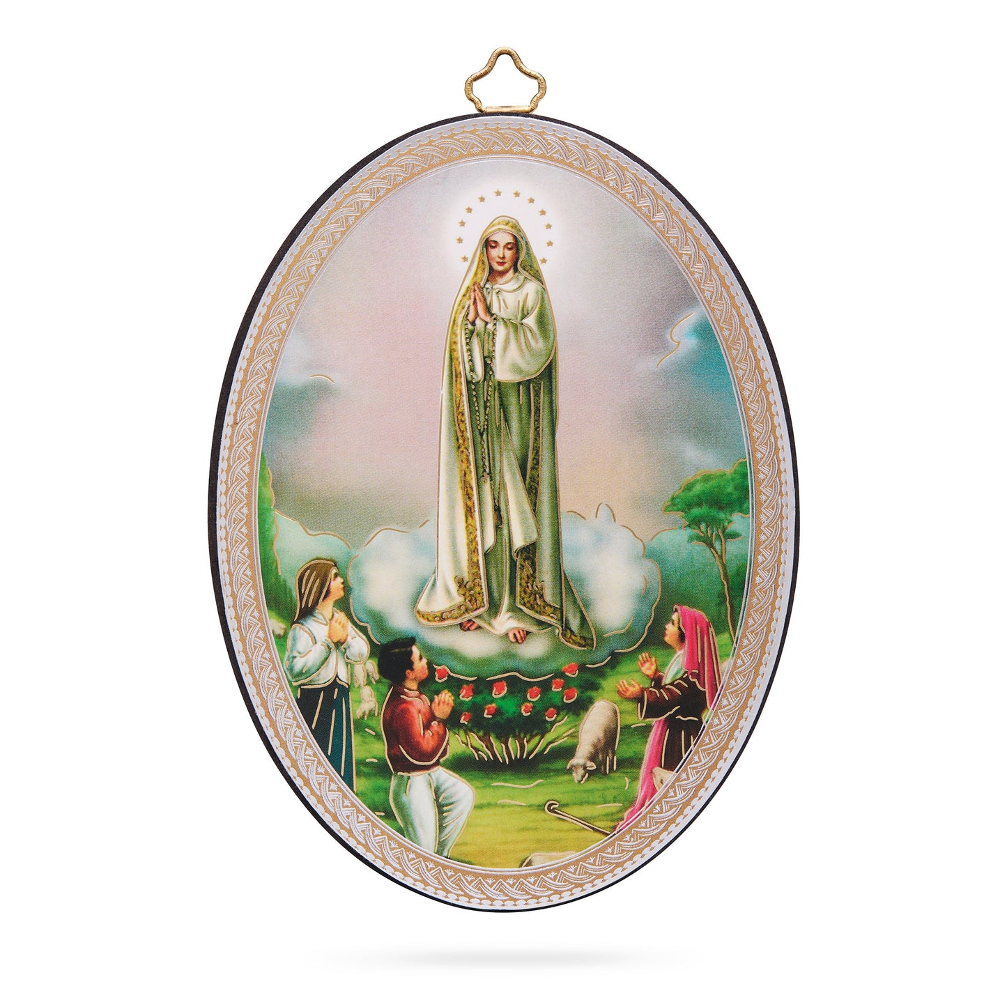 MONDO CATTOLICO ROMA 10x15 cm (3.94x5.91 in) Oval Wooden Icon of Our Lady of Fátima