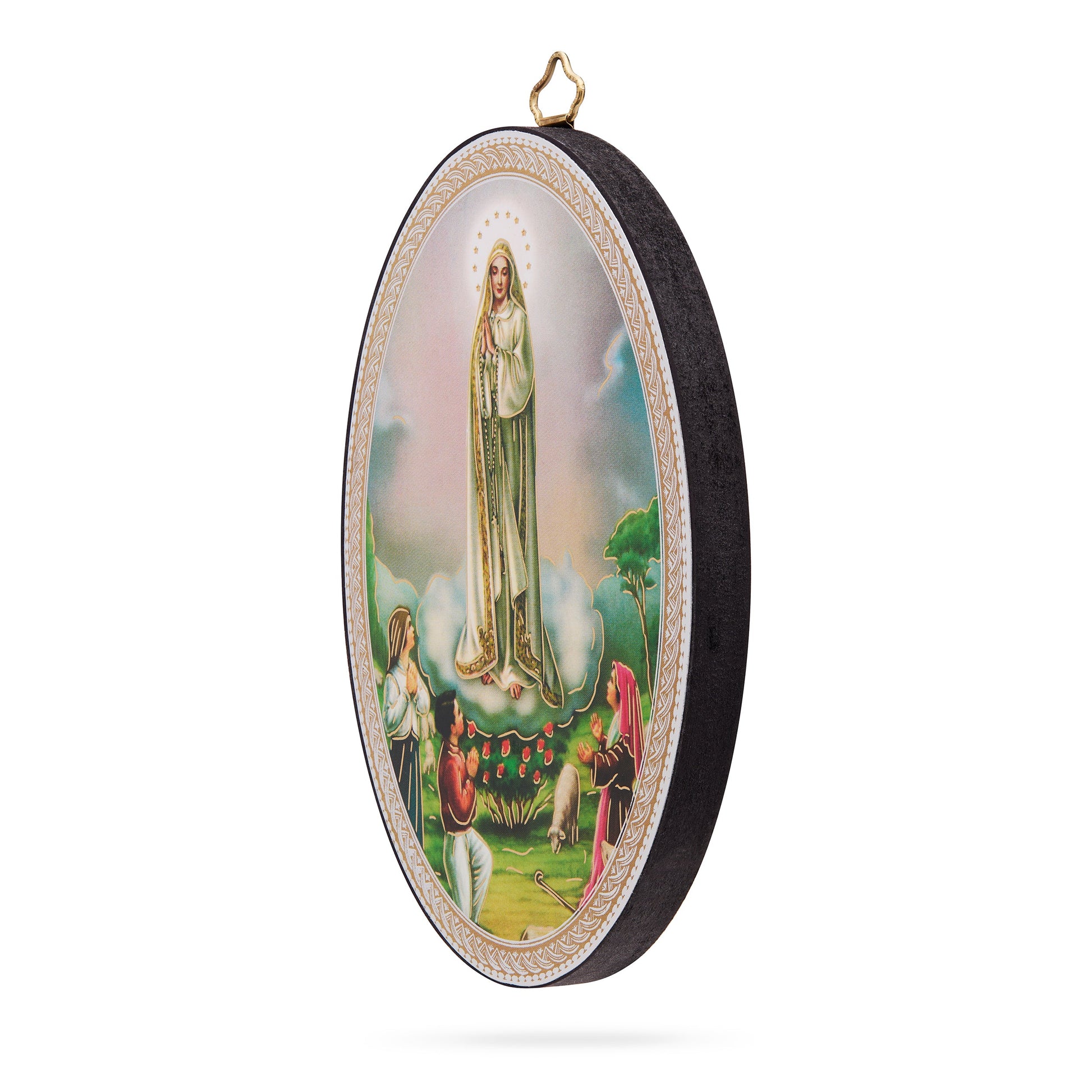 MONDO CATTOLICO ROMA 10x15 cm (3.94x5.91 in) Oval Wooden Icon of Our Lady of Fátima