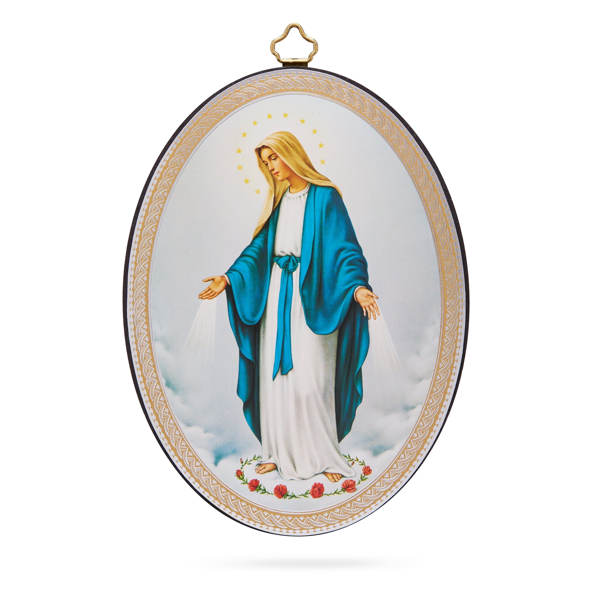 MONDO CATTOLICO ROMA 10x15 cm (3.94x5.91 in) Oval Wooden Icon of Our Lady of the Miraculous Medal