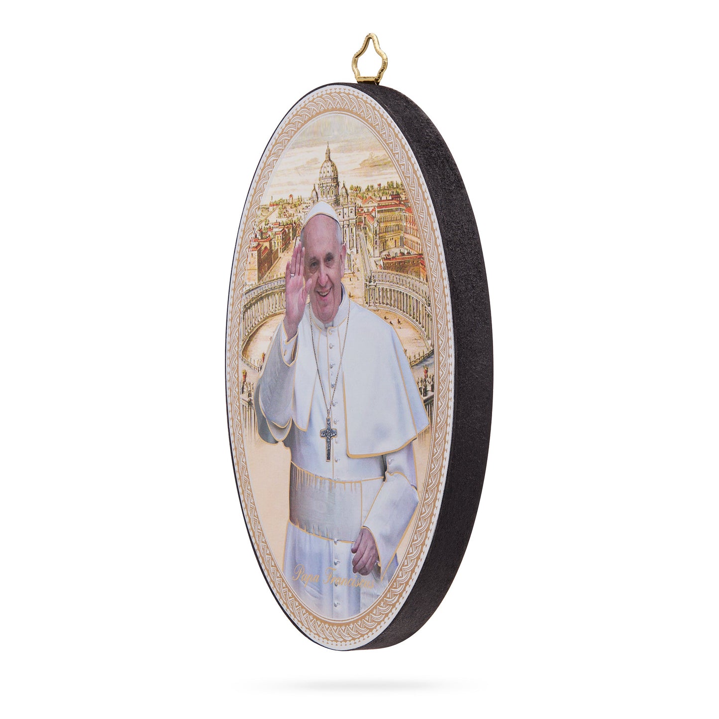 MONDO CATTOLICO ROMA Oval Wooden Icon of Pope Francis