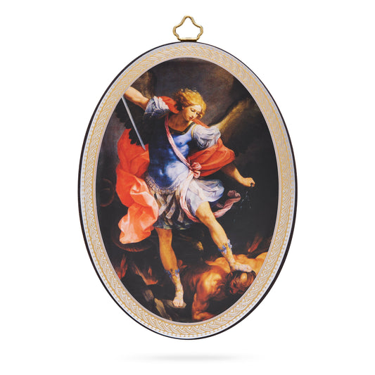 MONDO CATTOLICO ROMA 10x15 cm (3.94x5.91 in) Oval Wooden Icon of St. Michael the Archangel