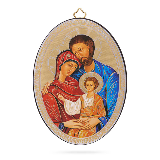 MONDO CATTOLICO ROMA 10x15 cm (3.94x5.91 in) Oval Wooden Icon of the Holy Family