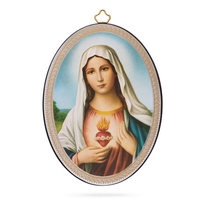 MONDO CATTOLICO ROMA 10x15 cm (3.94x5.91 in) Oval Wooden Icon of the Immaculate Heart of Mary