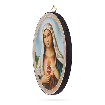 MONDO CATTOLICO ROMA 10x15 cm (3.94x5.91 in) Oval Wooden Icon of the Immaculate Heart of Mary