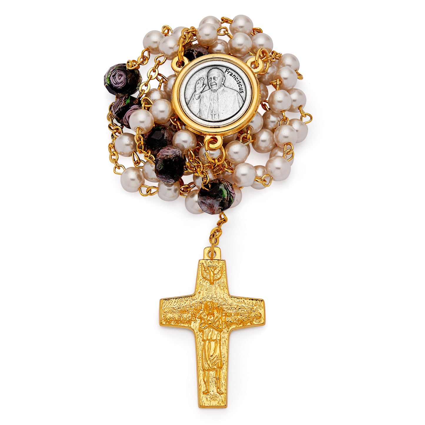 MONDO CATTOLICO ROMA Prayer Beads Pope Francis Glass Pearl Rosary