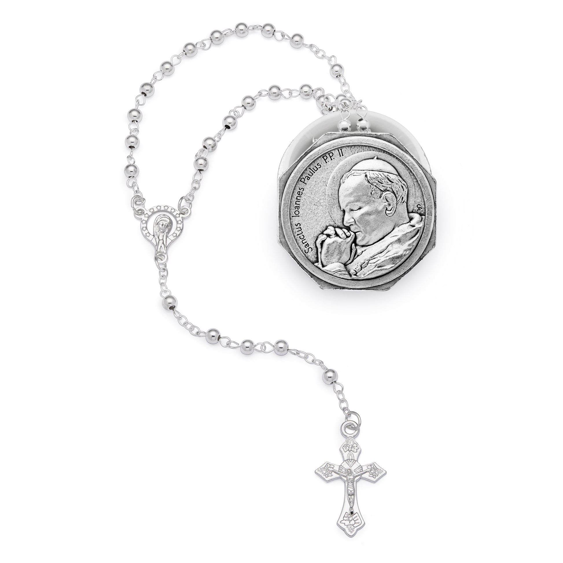 MONDO CATTOLICO ROMA Rosary Box 4 cm (1.57 in) / 4 mm (0.16 in) / 40 cm (15.75 in) Pope St. John Paul II Octagonal Rosary Case with Rosary