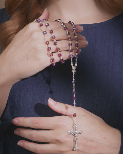 Sterling Silver Rosary with Amethyst Swarovski Beads