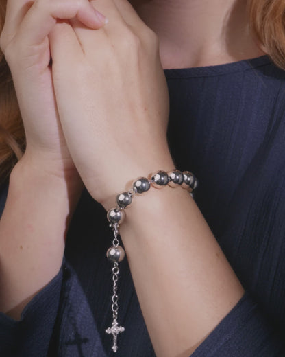 Pulsera Rosario De Plata Con Cuentas Grandes