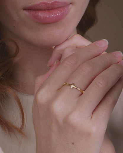 Anello Rosario in Argento Placcato Oro Con Grani Piatti