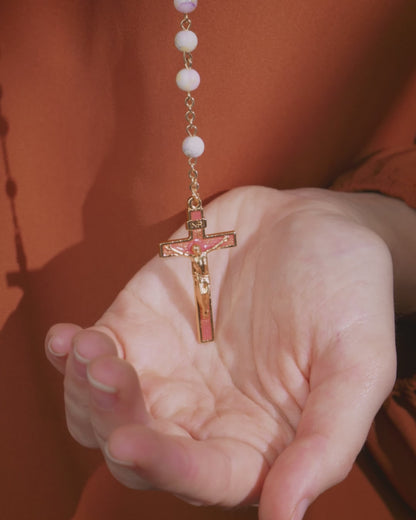 White variegated glass rosary