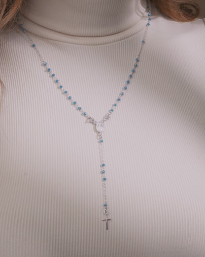 Sterling Silver Rosary with Light Blue Beads